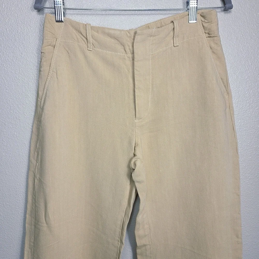 Zara Linen‎ Blend Wide Leg Pants Muted Yellow Neutral High Rise Size S